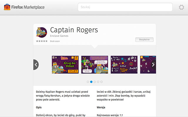 Captain Rogers in the Firefox Marketplace